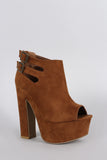 Bamboo Suede Buckle Cutout Peep Toe Chunky Platform Heel