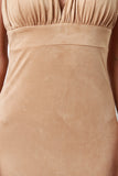 Suede Deep V Sheath Dress