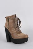 Zipper Lace Up Contrast Lug Sole Platform Heeled Combat Ankle Boots