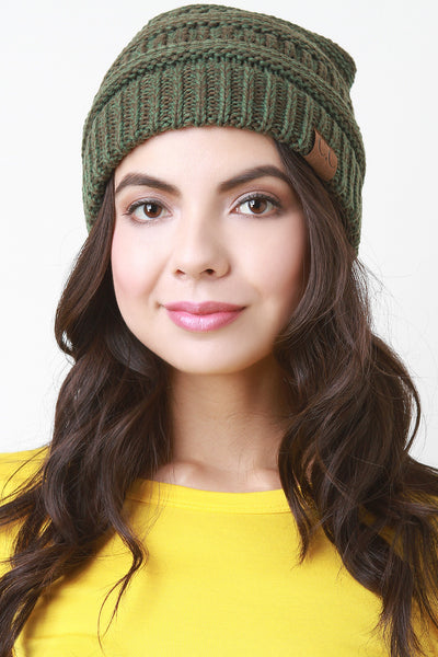 Mottled Ridged Knit Beanie