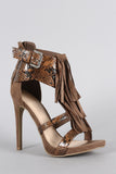 Wild Diva Lounge Contrasting Fringe on Snake Open Toe Heel