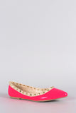 Wild Diva Lounge Studded Pointy Toe Neon Flat