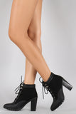 Qupid Pointy Toe Lace Up Heeled Combat Ankle Boots