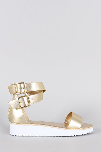 Bamboo Ankle Wrap Metallic Flatform Sandal