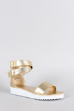 Bamboo Ankle Wrap Metallic Flatform Sandal