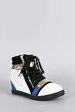 Liliana Colorblock Zipper Perforated High Top Lace Up Wedge Sneaker