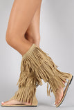 Suede Triple Layered Fringe Knee High Boot Sandal