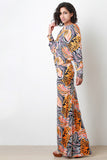 Abstract Deep V Back Dolman Maxi Dress