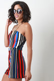 Multicolor Stripe Front Slit Strapless Romper