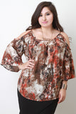 Plus Size Abstract Open Shoulder Top