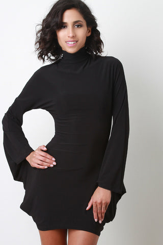 Solid Connected Bell Sleeve Dress