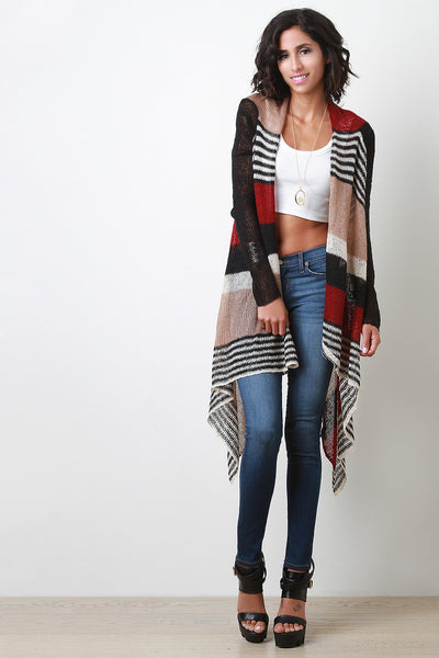 Multicolor Stripes Draping Cardigan