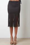 Suede Fringe Midi Skirt