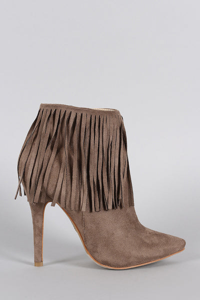 Suede Fringe Pointy Toe Stiletto Booties