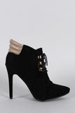 Suede Pointy Toe Lace Up Stiletto Booties