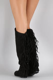 Qupid Suede Back Fringe Asymmetrical Round Toe Knee High Boot