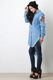 Cold Shoulder High Low Denim Top