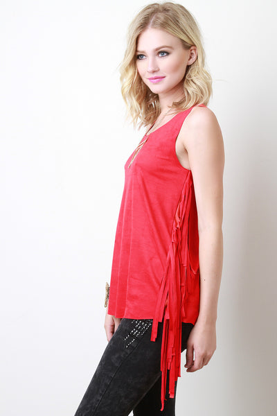 Vegan Suede Side Fringe Top