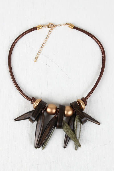 Wood Spikes Cluster Statement Necklace