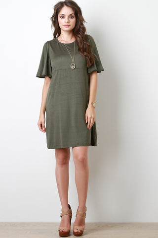 Bell Sleeve Vegan Suede Dress