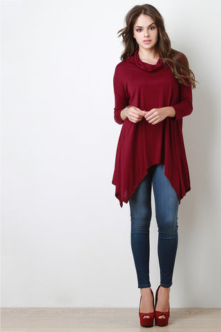 Cowl Neck Long Sleeve Handkerchief Top