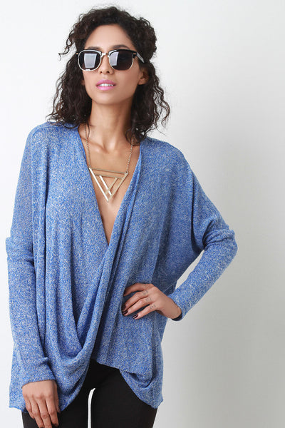 Surplice Drape Marled Knit Top