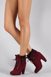 Bamboo Sweater Cuff Down Suede Lace Up Heeled Booties