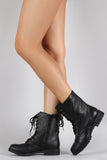 Bamboo Round Toe Lace Up Lug Sole Combat Ankle Boots