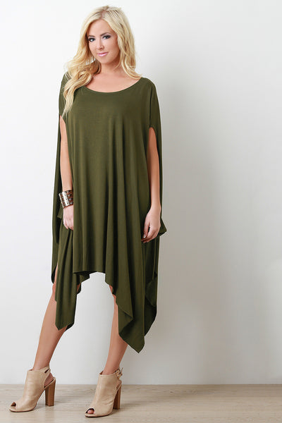 Solid Color Handkerchief Poncho Dress