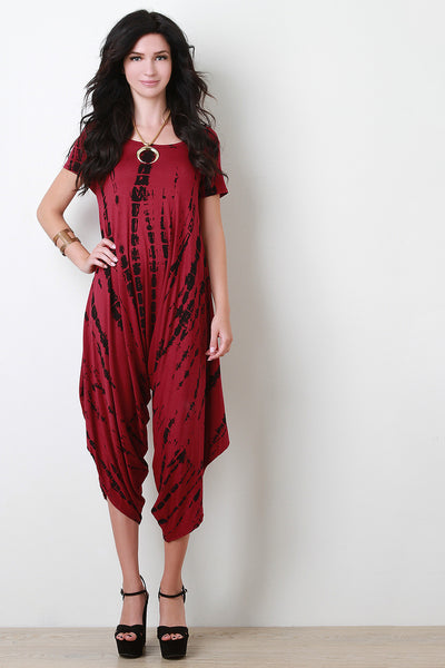 Streak Dye Short Sleeve Harem Jumpsuit