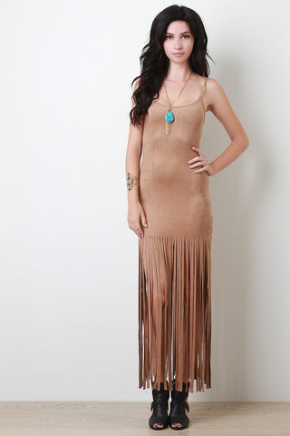 Long Fringe Suede Dress