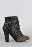 Qupid Strappy Corset Buckle Almond Toe Heeled Booties