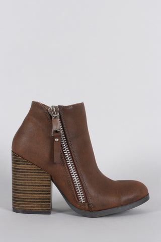 Qupid Zip Up Western Cowgirl Chunky Stacked Heeled Ankle Boots