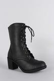 Wild Diva Lounge Chunky Heel Combat Lace Up Boots