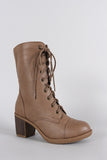 Wild Diva Lounge Chunky Heel Combat Lace Up Boots