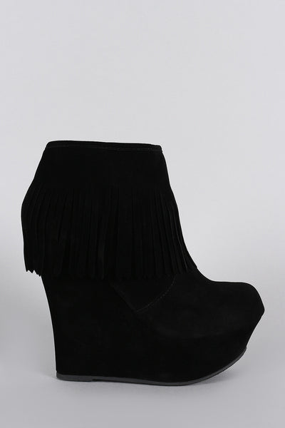 Bamboo Fringe Cuff Platform Wedged Booties