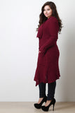 Open Knit Collared Longline Sweater Coat