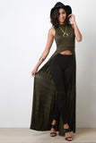 High-Low Sleeveless Mock-Neck Maxi Top