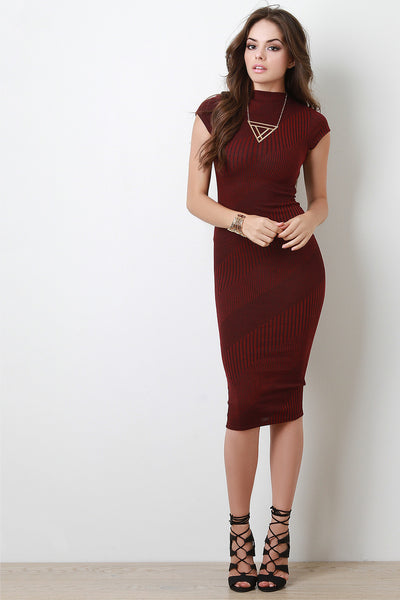 Ribbed Knit Mock Neck Midi Dress