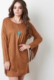 Fringe Sleeve Suede Shift Dress