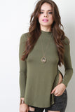 Mock Neck Long Sleeves Teardrop Open Back Top