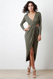 Jersey Knit Surplice Long Sleeves Open Back Midi Dress