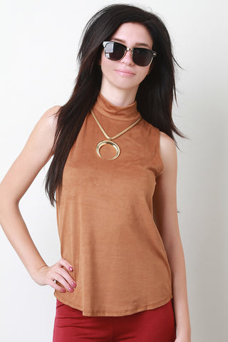 Suede Mock Neck Sleeveless Top