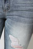 Faded Distressed Flared Jeans