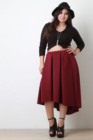 Boxy Pleat High Low Midi Skirt