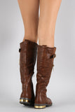 Quilted Zipper Trim Buckle Riding Knee High Boot