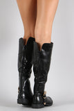 Buckle Round Toe Riding Knee High Boot