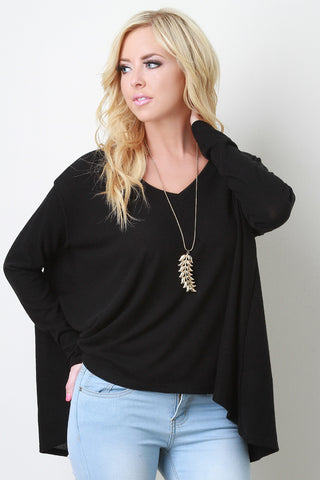 V-Neck Long Sleeved Trapeze High-Low Top