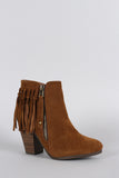 Breckelle Suede Fringe Cowgirl Chunky Heeled Ankle Boots