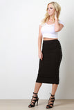 Ribbed Snap Button Up Midi Skirt